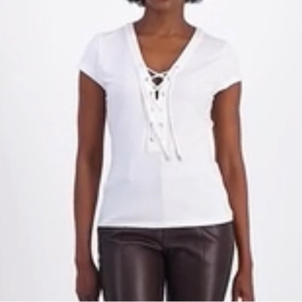 I.n.c. International Concepts Women's Lace-Up Short-Sleeve Top